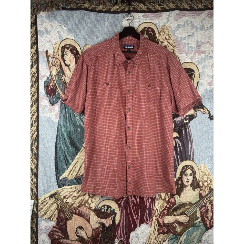 Patagonia Plaid Hemp Organic Cotton Blend Shirt Mens XL Red Button Up